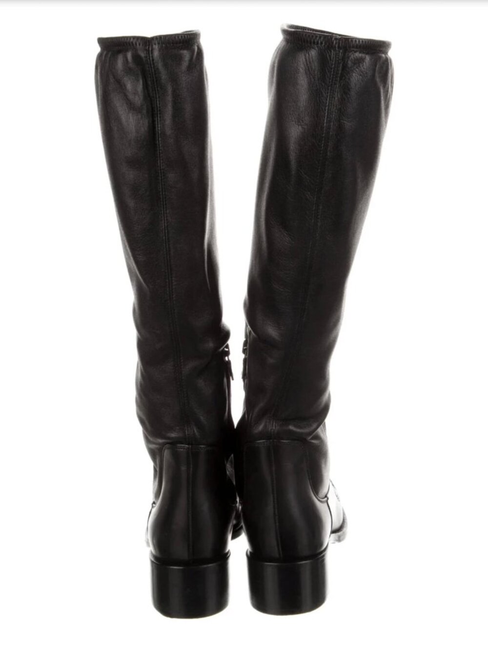 Prada Black Designer Knee High Riding Western Boots Heels Size 7 8 37.5 37 7.5 - Picture 3 of 15